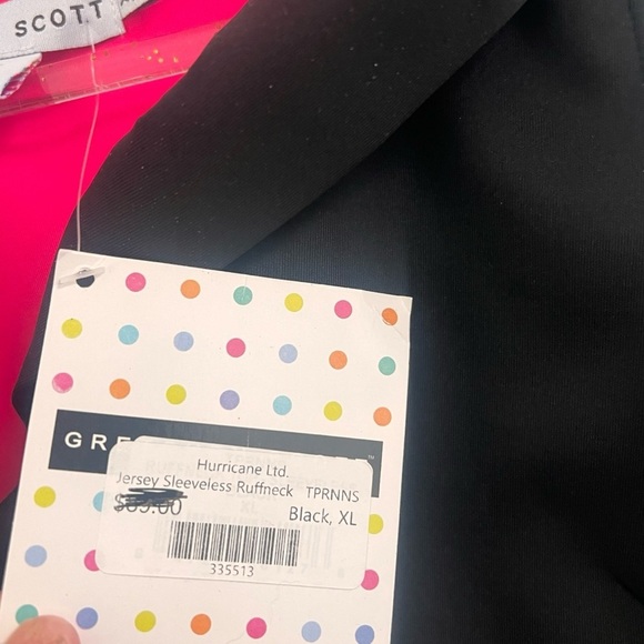 Gretchen Scott Jersey Sleeveless Ruffneck Top Black Solid NEW W/Tag Size XL - Picture 3 of 7